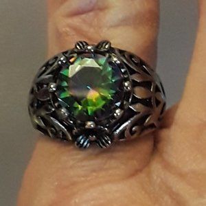 Vintage Green Iridescent Ring, Vintage Green Ring